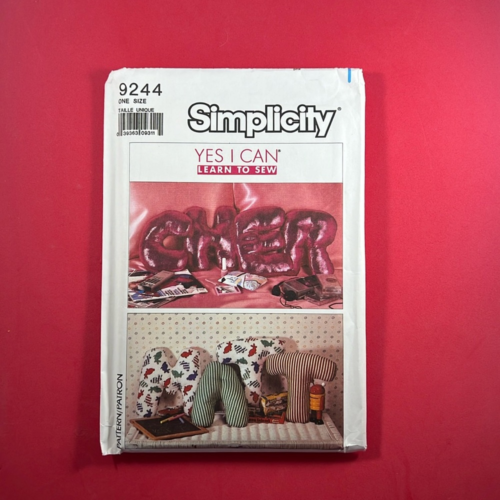 Simplicity 9244 Stuffed Alphabet Pillows UNCUT Sewing Pattern